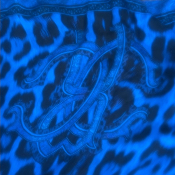 Roberto Cavalli Blue and Black Patterned Scarf - Picture 3 of 6